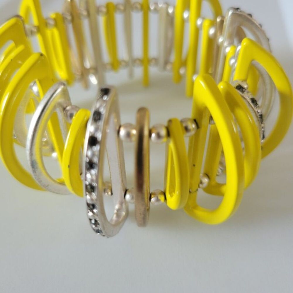 Vintage Kenneth Cole Avant Garde Stretch Bracelet Yellow Gold Silver Metal - Picture 6 of 9